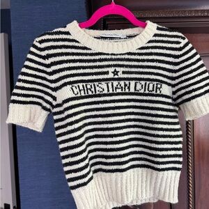 Dior Black and White Striped Crew Neck Sweater